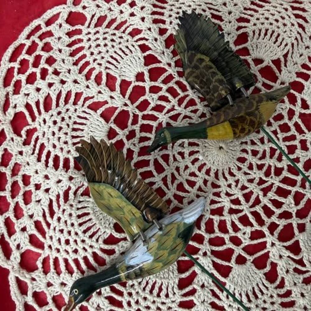 Pair of Vintage Flying Duck Garden Stakes